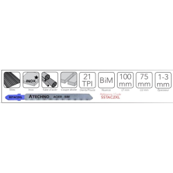 LAMES SCIE SAUTEUSE BIMETAL INOX TÔLE TUBE ACIER EP 1.0-3.0 COUPE DROITE 21 TPI LG 75MM (X5)ALPHACOUPE SSTAC2XL