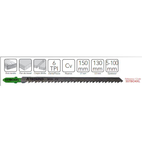 LAMES SCIE SAUTEUSE CV BOIS PLAN DE CUISINE EP5.0-120 COUPE DROITE RAPIDE 6 TPI LG 130MM (X5)ALPHACOUPE ALPSSTBO4XL