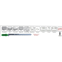 LAMES SCIE SAUTEUSE CV BOIS CONTR MDF EP 4.0-30 COUPE COURBE NETTE DOUBLE COUPE 10 TPI LG 75MM (X5)ALPHACOUPE SSTBO5