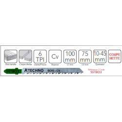 LAMES SCIE SAUTEUSE CV BOIS TENDRE EP 10-45 COUPE DROITE NETTE 6 TPI LG 75MM (X5)ALPHACOUPE SSTBO3