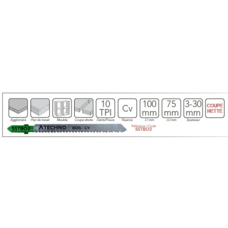 LAMES SCIE SAUTEUSE CV ETAGERE PLAN DE TRAVAIL EP 3.0-30 COUPE DROITE NETTE 10 TPI LG 75MM (X5)ALPHACOUPE SSTBO2