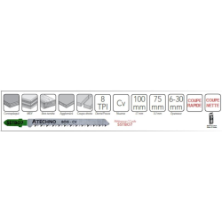 LAMES SCIE SAUTEUSE CV BOIS CHARP CONTR LAMIN AGGLO MDF EP 6.0-30 COUPE NETTE RAPIDE 8 TPI LG  100MM (X5)ALPHACOUPE SSTBO7